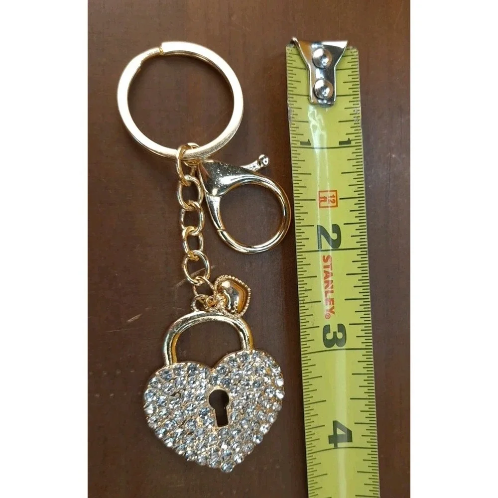 Heart Rhinestone Keychain Bag Purse Charm Bling Keyring Gold Tone New‎